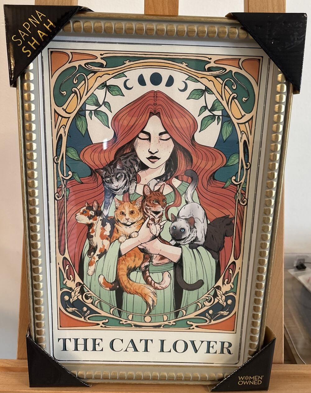 New Sapna Shah The Cat Lover Framed Wall Art Print 18”x12” Tarot Card Cats Rare